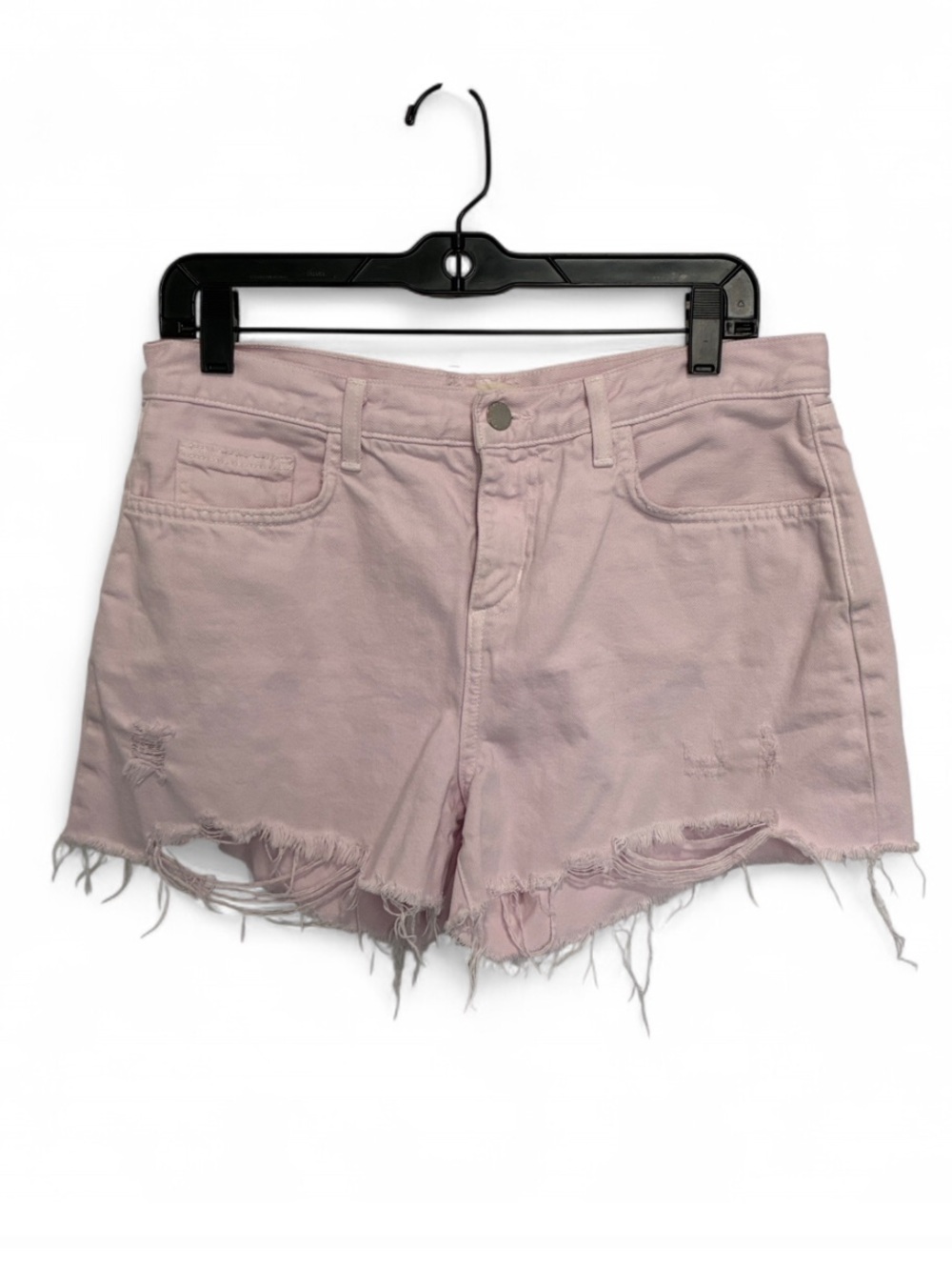 L’Agence Pink Distressed Denim Shorts